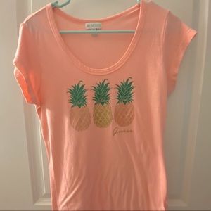 Peach Guess Tee with Pineapple Design